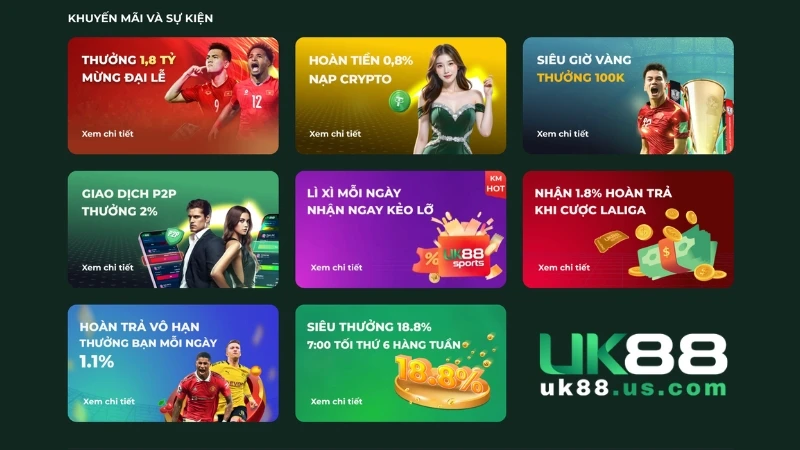 UK88 - Nhà Cái Thể Thao & Casino TOP 1, Siêu Hoàn Trả 18.8% 13 Nhà cái thường xuyên tung ra nhiều ưu đãi cực khủng tri ân người chơi